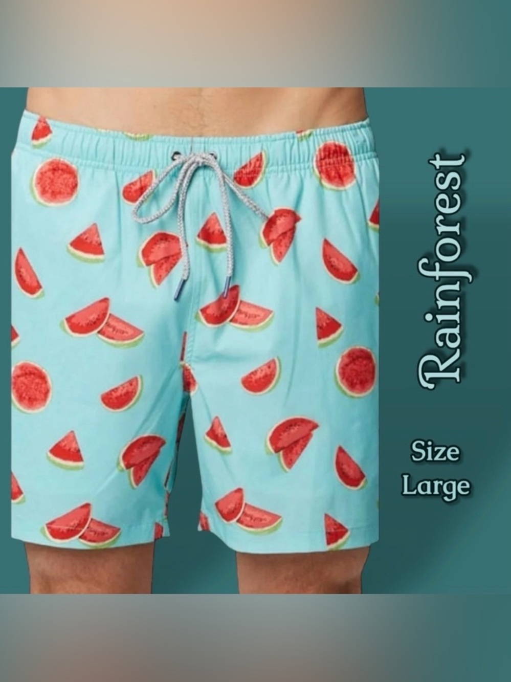 Rainforest Men's Mesh Lined Quick Drying Swim Trunk, One In A Melon Sz Large